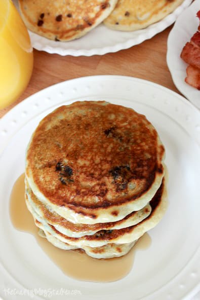 a stack of blueberry pancakes