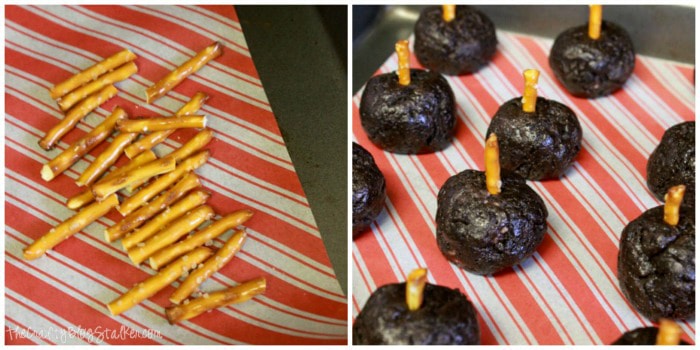 adding a pretzel to Oreo Cookies Balls