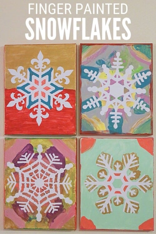 Snowflake Finger Painted Canvas 1