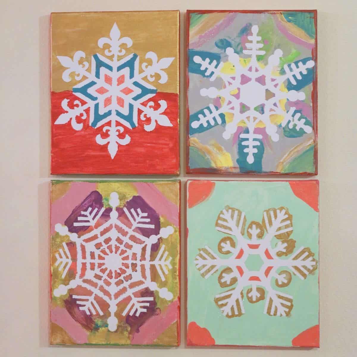 Snowflake Finger Painted Canvas