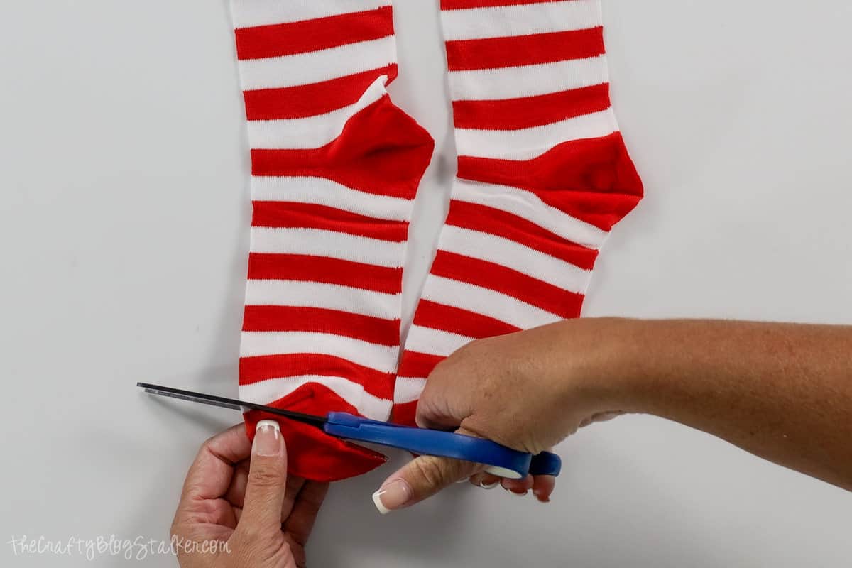 cutting off the toes on a pair of socks