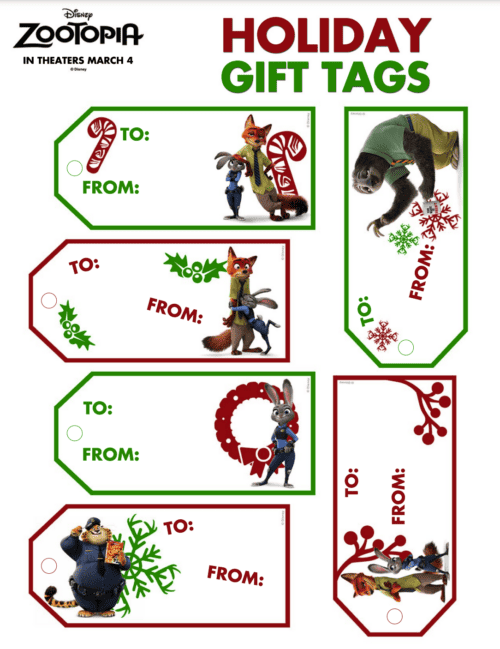 zootopia holiday gift tags
