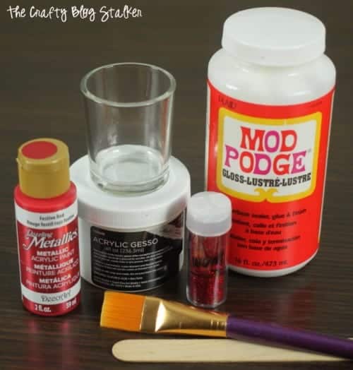 supplies used to make Painted Glitter Votive Candle Holders
