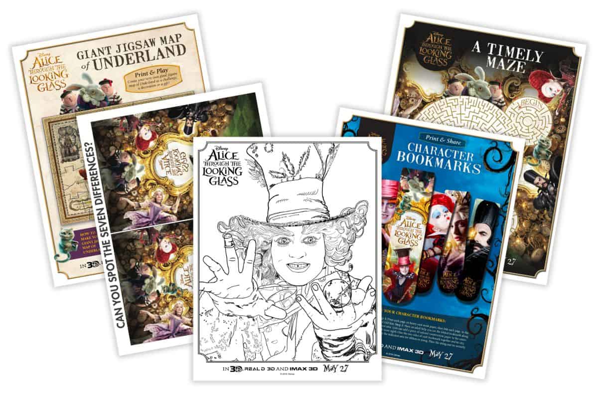 Alice through the looking glass free printable activity sheets.