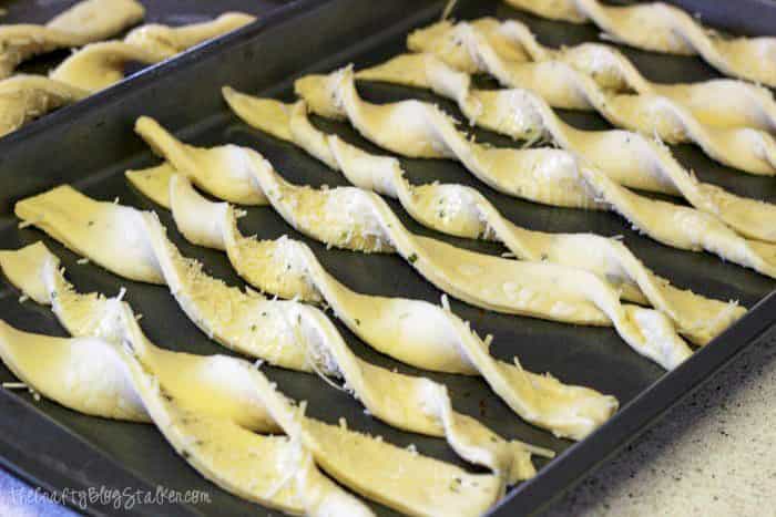 Garlic Parmesan Breadsticks - uncooked on baking sheet