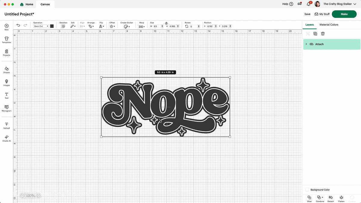 Cricut Design Space canvas showing a retro