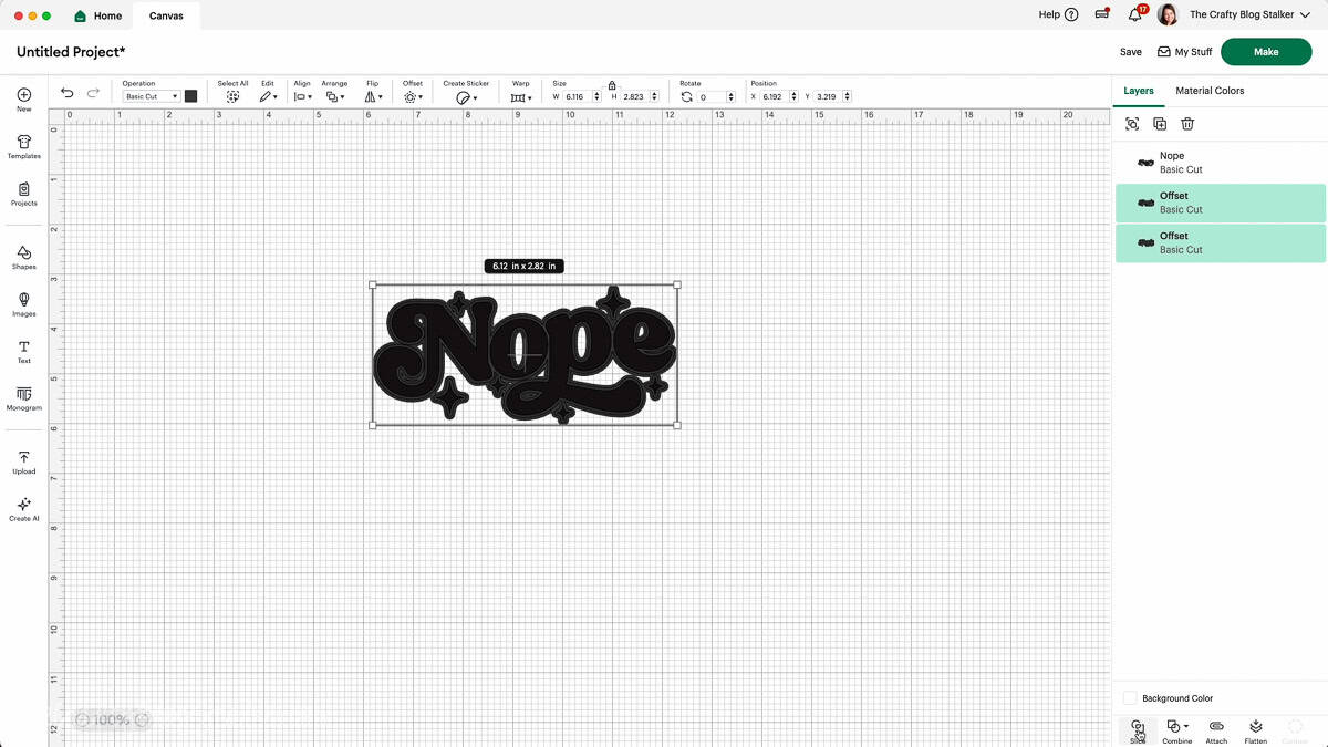 Cricut Design Space canvas showing a layered