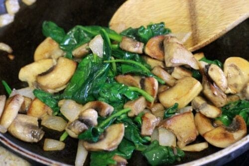 cooked spinach and mushrooms