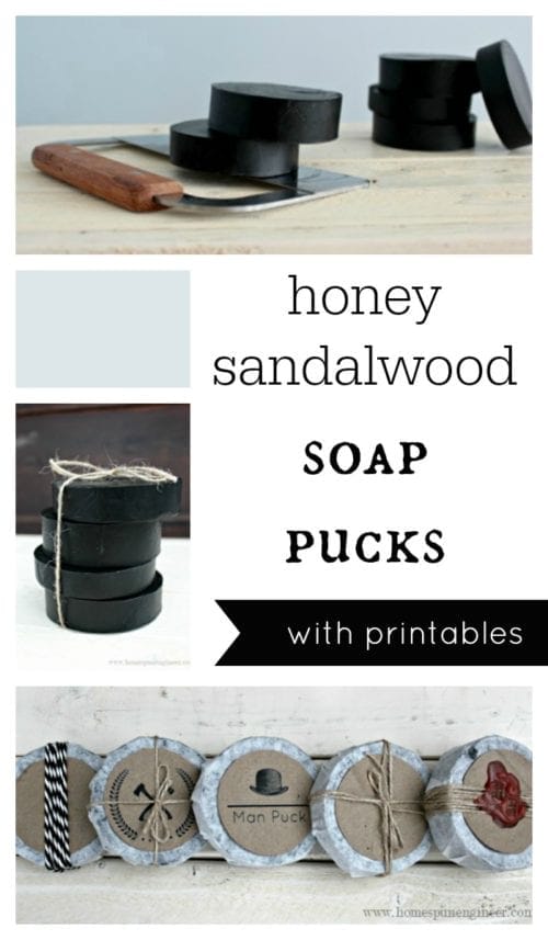 Honey Sandalwood Soap Pucks are a great Father's Day Gift Idea. DIY Soap recipe takes 30 Minutes, PLUS a free printable perfect for gift giving.