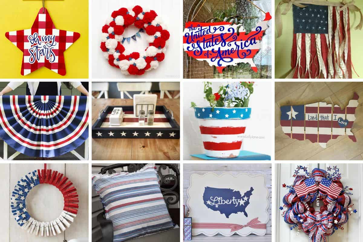 Collage with 12 Patriotic crafts to make and sell.