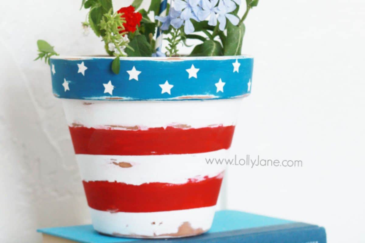 Painted Stars and Stripes Patriotic Flower Pot.
