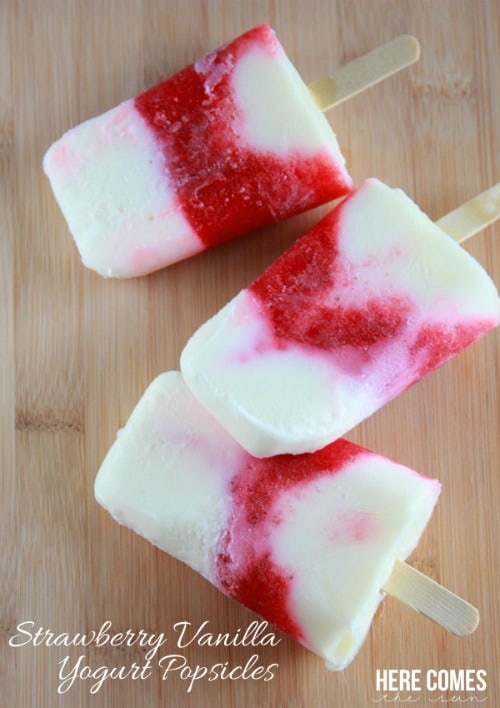 Strawberry Vanilla Yogurt Popsicles