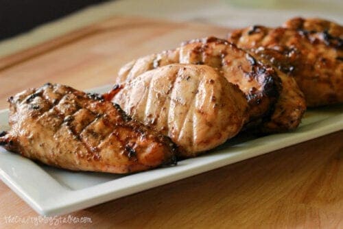 BBQ chicken breasts on a plate