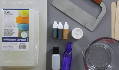 image of supplies used to make handmade glitter soap