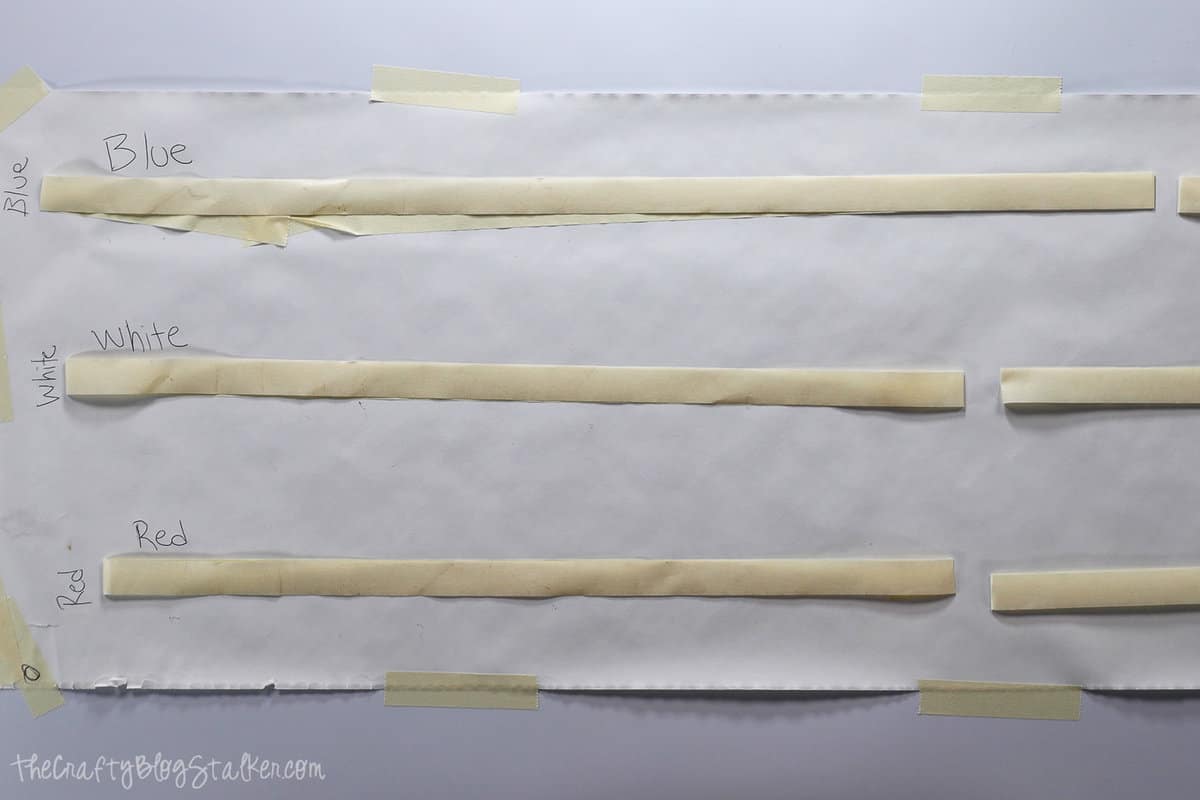 paper covering surface and strips of masking tape
