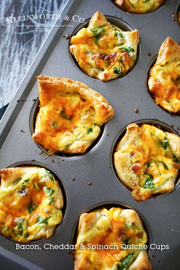 Bacon Cheddar and Spinach Quiche Cups from Kleinworth & Co