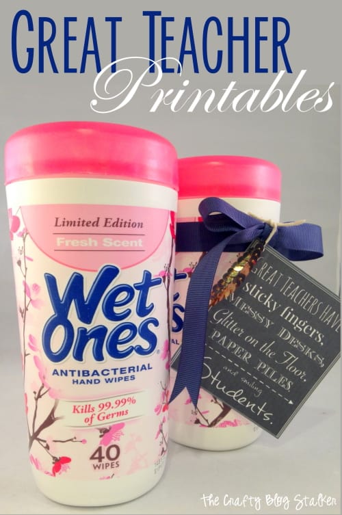 The perfect teacher gift of antibacterial wipes and a cute matching poem. A simple DIY craft tutorial idea with a free printable! 