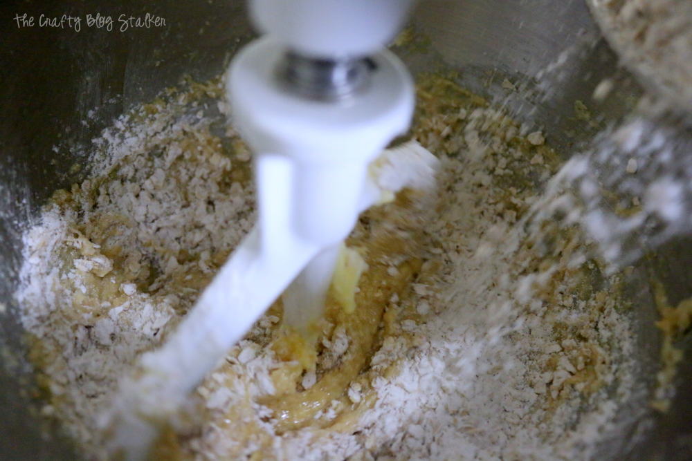 combining the wet and dry ingredients in a mixer