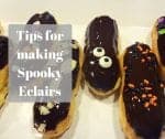 A recipe for homemade eclairs. You can make them spooky eclairs for Halloween or leave them simple eclairs, a yummy dessert for anytime of year.