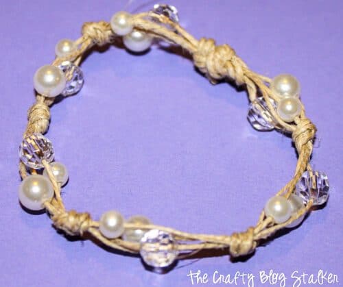 the finished twine and pearl bracelet