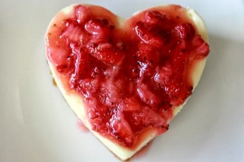 Individual Cheesecake Heart with Strawberry Sauce