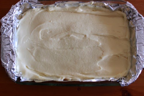 Cheesecake in a foil lined baking sheet