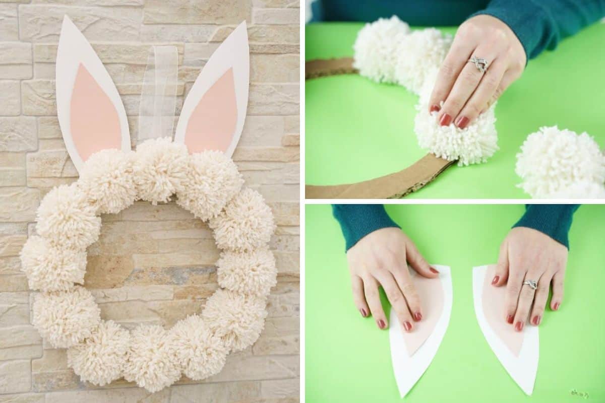 DIY Pom Pom Easter Bunny Wreath.