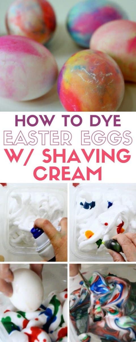 header image for how to dye eggs for easter with shaving cream and food coloring - includes step by step images