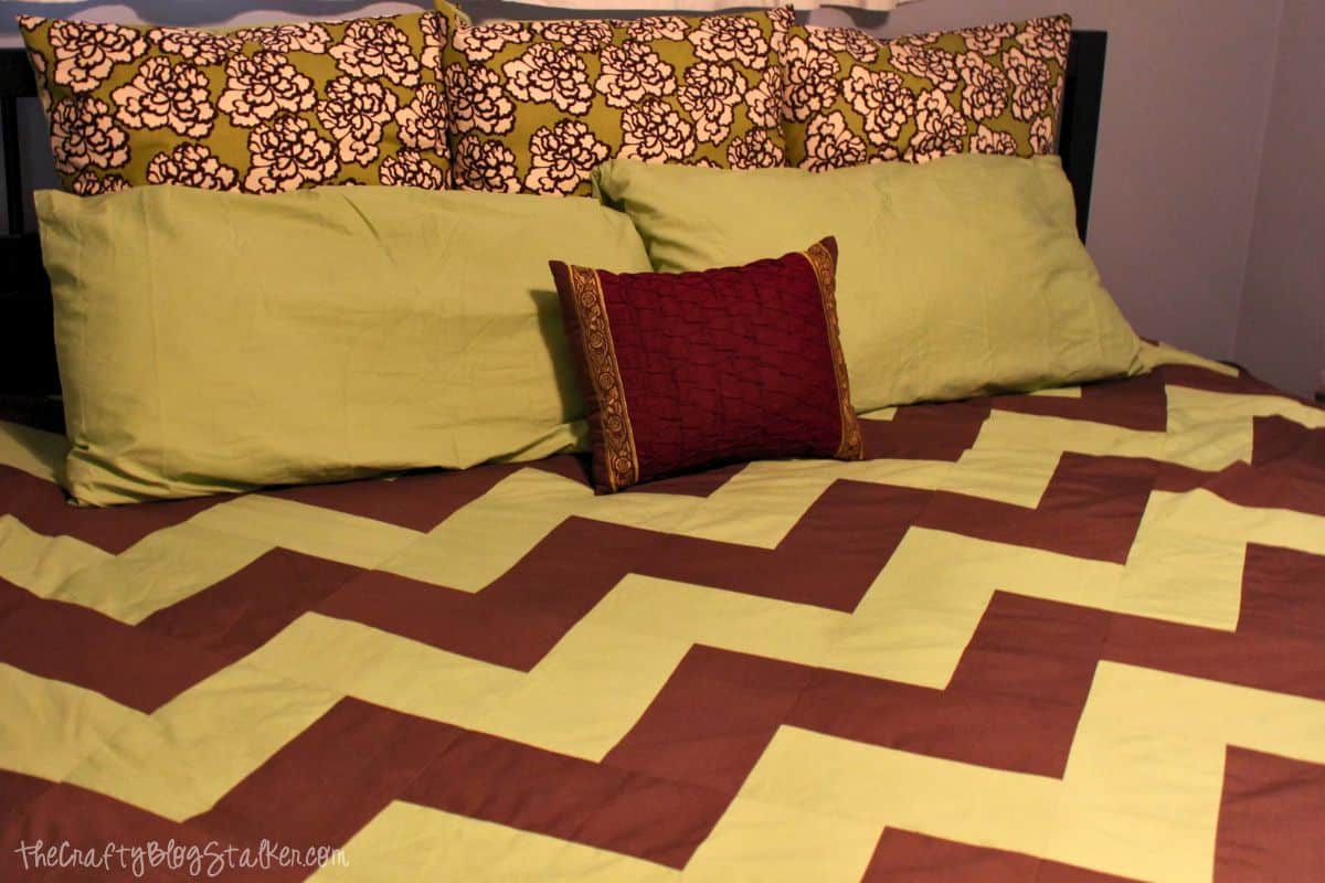 Green and brown chevron duvet cover.
