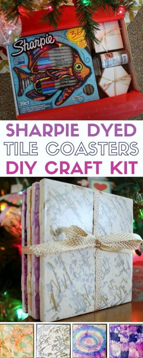Sharpie Dyed Tile Coasters | DIY Craft Kit | Handmade Gift | Christmas | Gift Giving | hard to buy for | tweens | kids | Easy DIY Craft Tutorial Idea | #GiveColorfully #CollectiveBias #ad