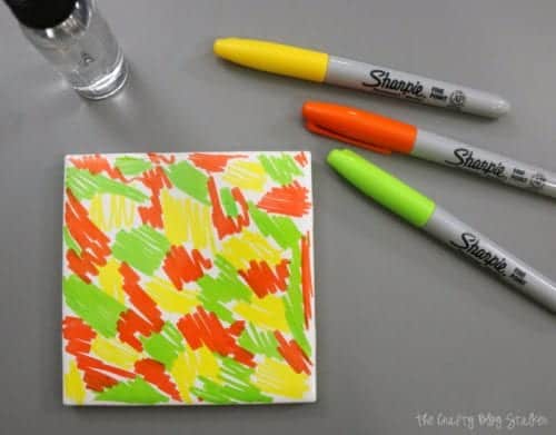 Sharpie Dyed Tile Coasters | DIY Craft Kit | Handmade Gift | Christmas | Gift Giving | hard to buy for | tweens | kids | Easy DIY Craft Tutorial Idea | #GiveColorfully #CollectiveBias #ad