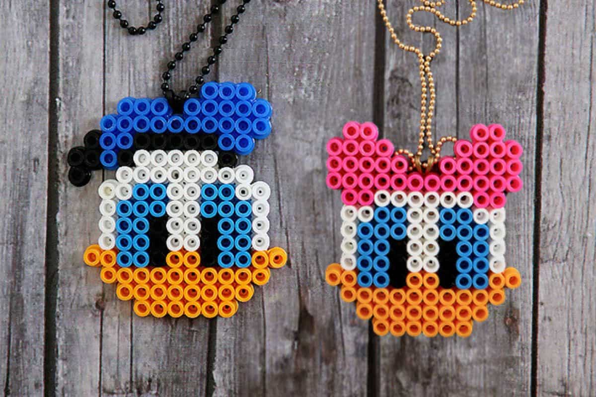 Daisy and Donald Perler Bead Necklaces.