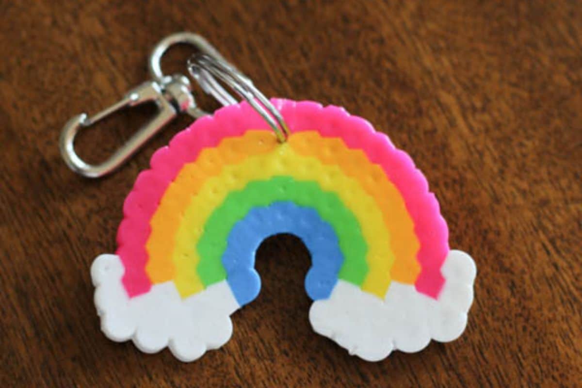 Rainbow Perler Bead Keychain.