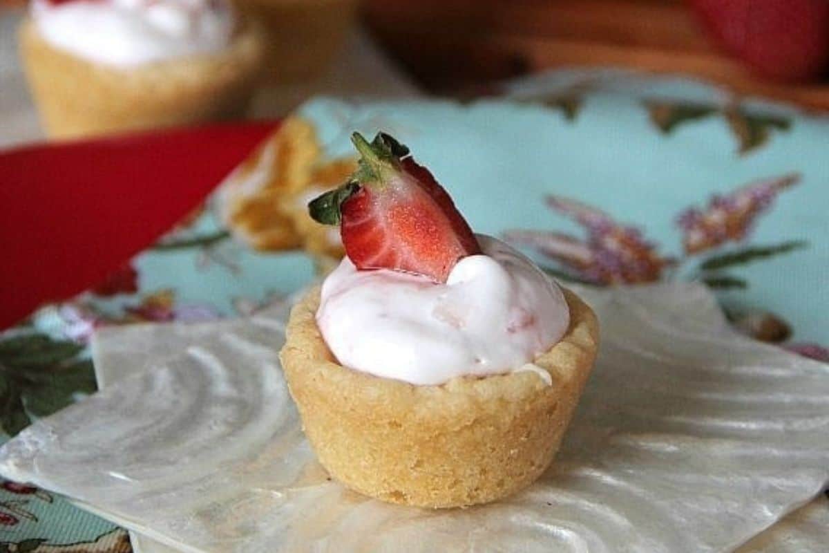 Strawberry Mousse Sugar Cookie Cups.