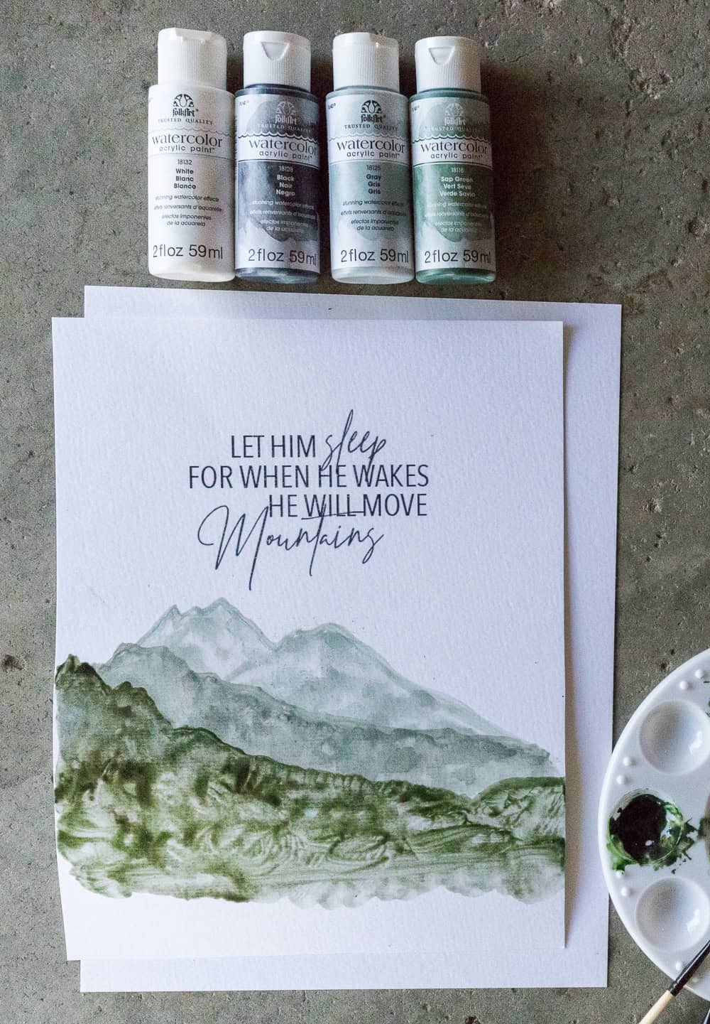  Learn how to create this adorable artwork for your boys room using this Mountain Watercolor Tutorial combined with this adorable printable quote. 
