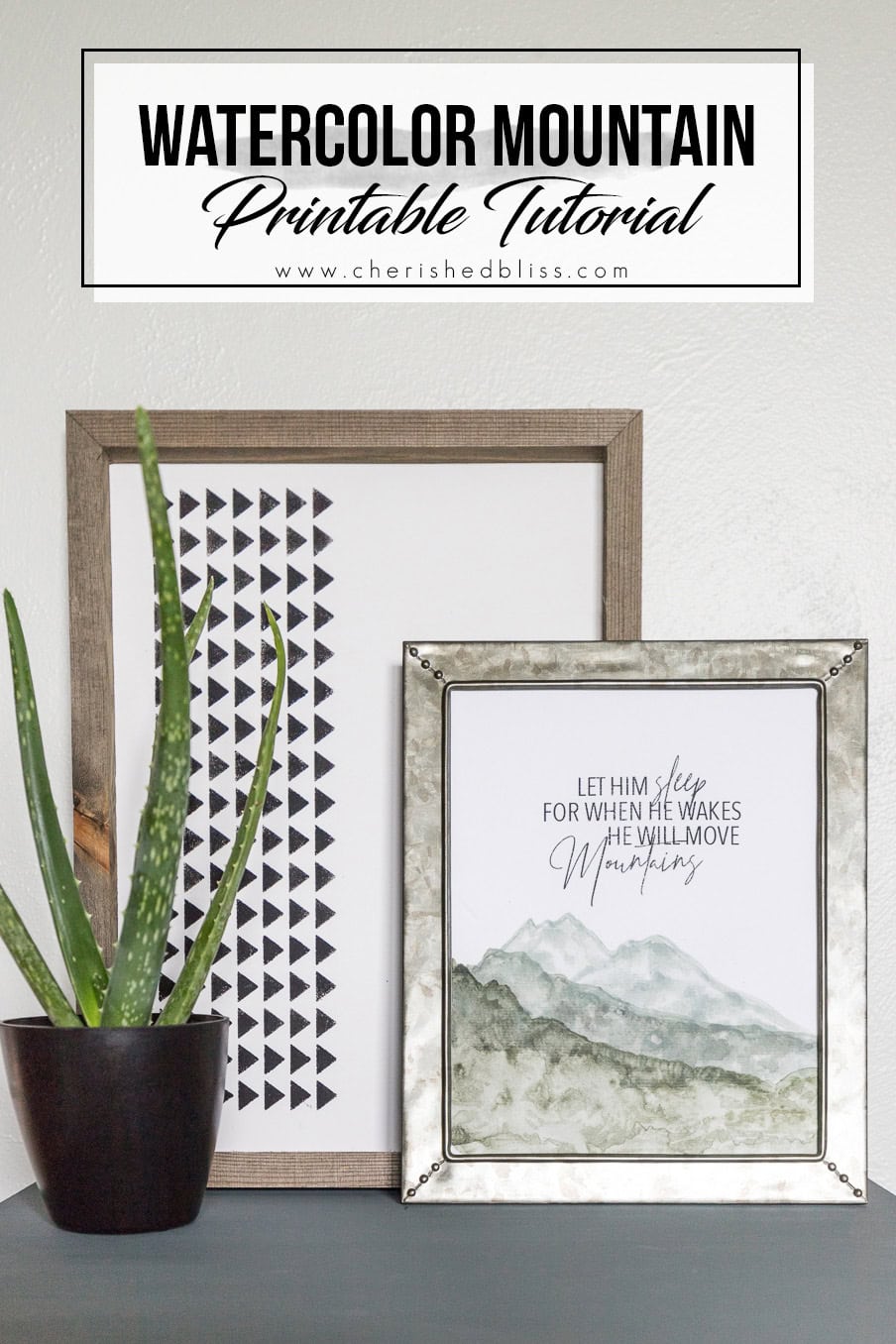  Learn how to create this adorable artwork for your boys room using this Mountain Watercolor Tutorial combined with this adorable printable quote. 