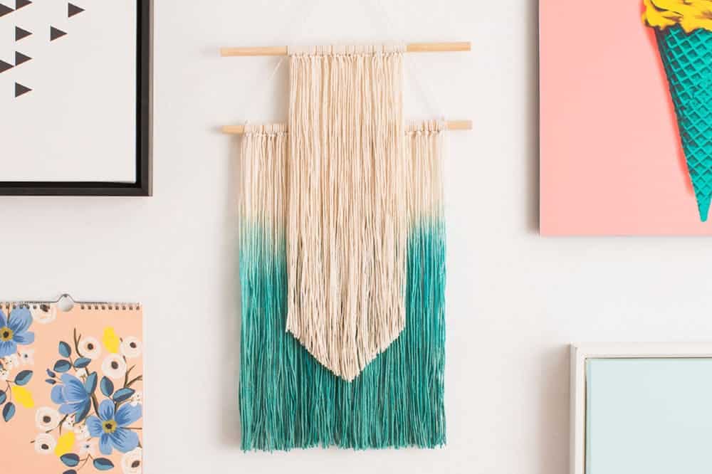 Teal dye-dipped wall hanging.
