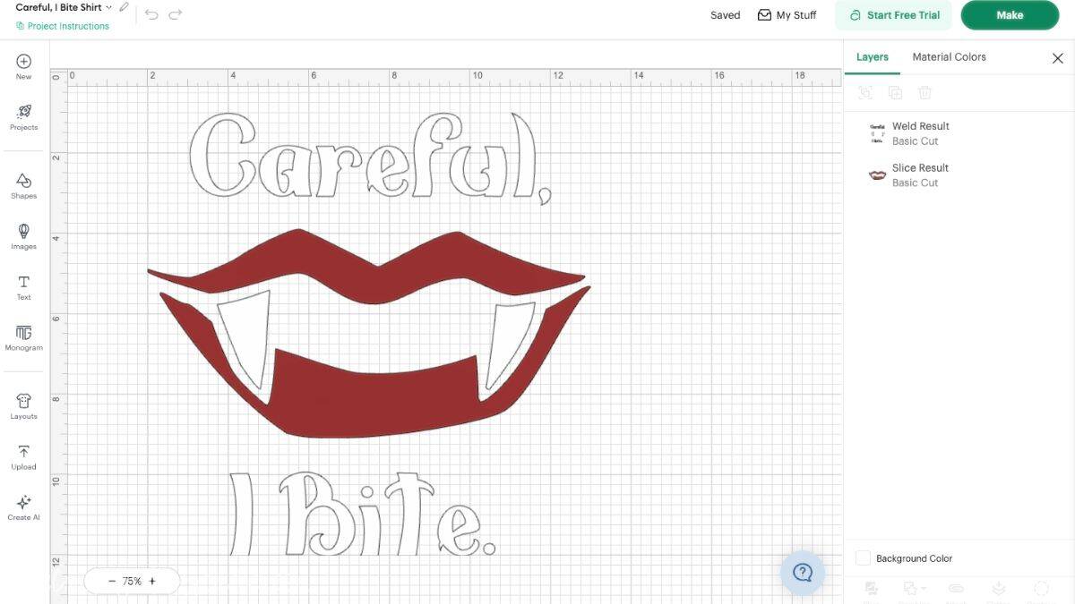 Cricut Design Space canvas showing a Halloween T-shirt design with 