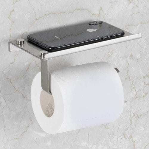 Bathroom Tissue Holder with Mobile Phone Storage Shelf