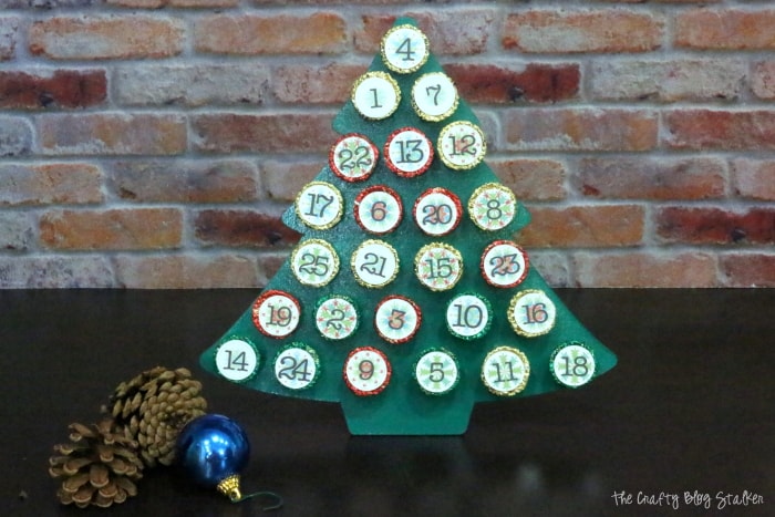 Christmas tree advent calendar made with Cricut.