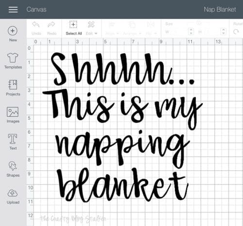 a screen shot of the napping blanket design on cricut design space