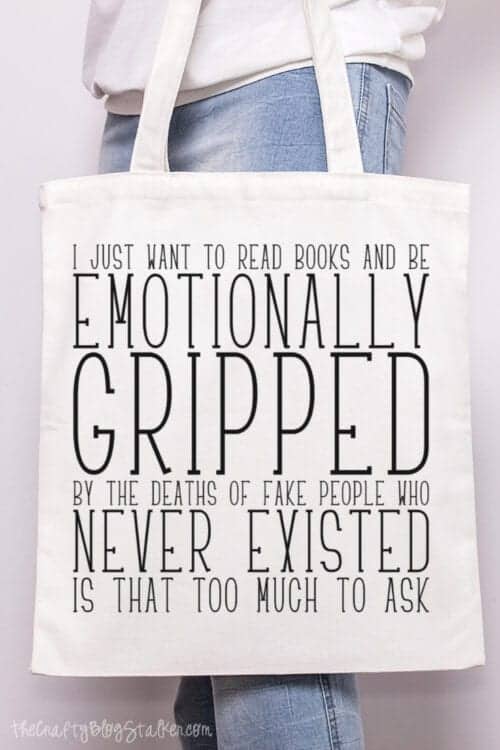 reading design on a tote bag