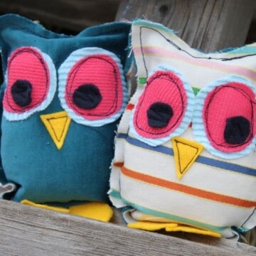 Two sewn owl stuffies.