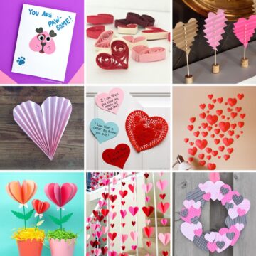 Collage with 9 Paper Heart Crafts.