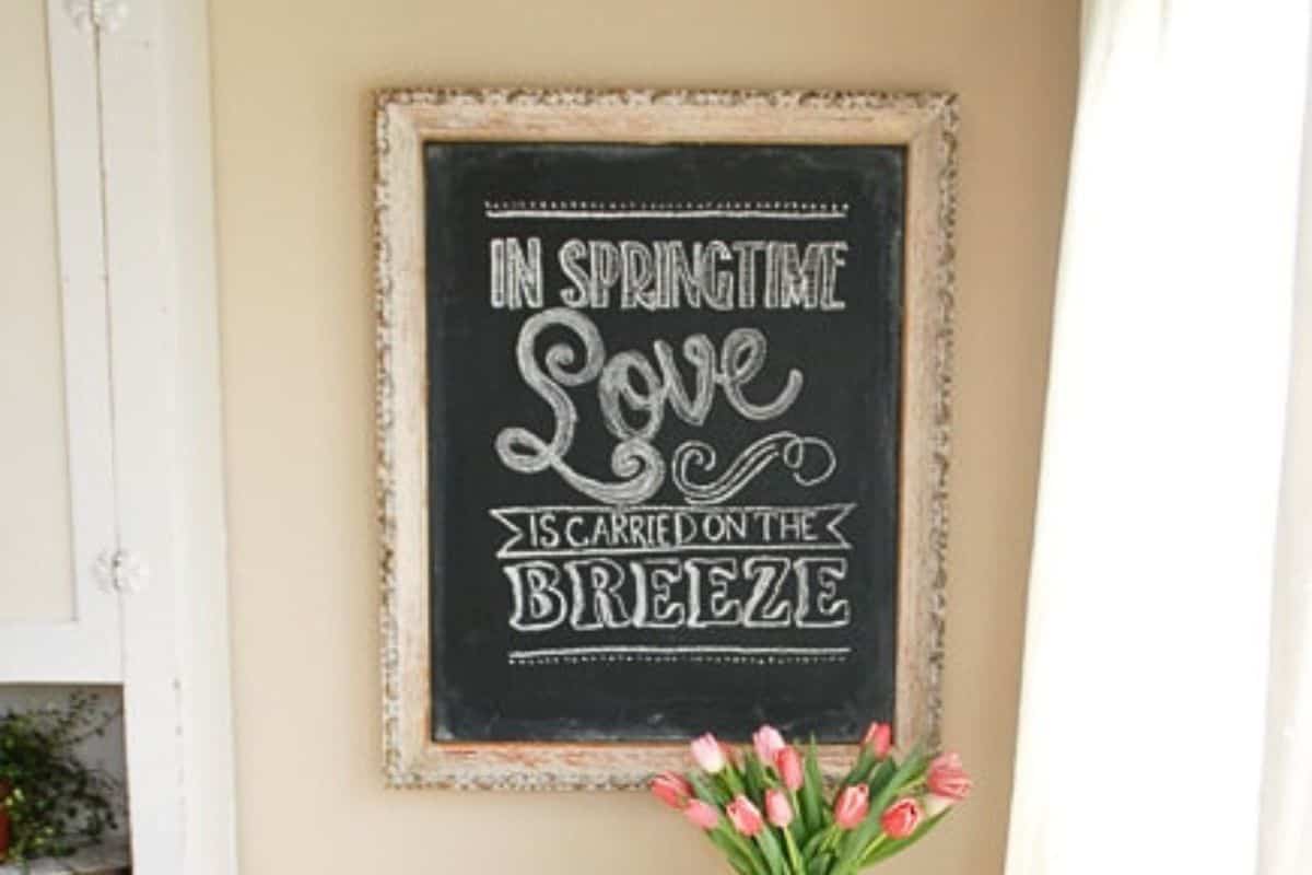 Spring Chalkboard with Template.
