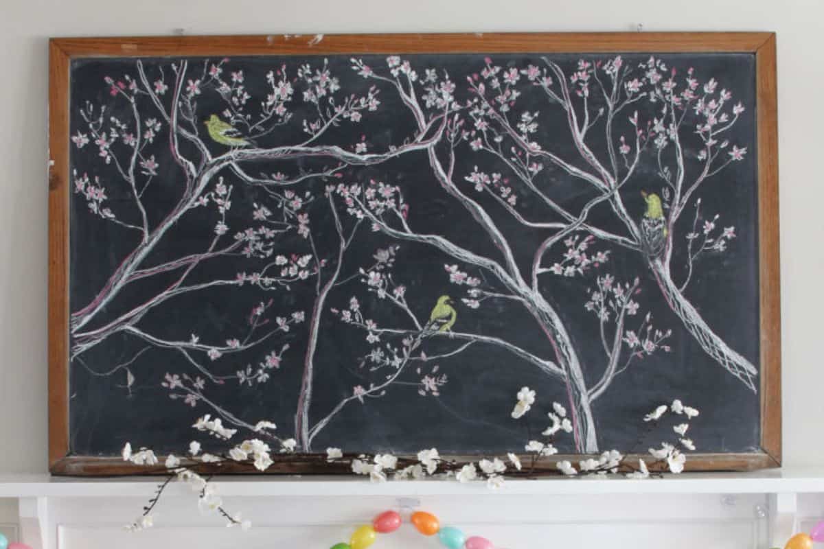 Spring Chalkboard Mantel.