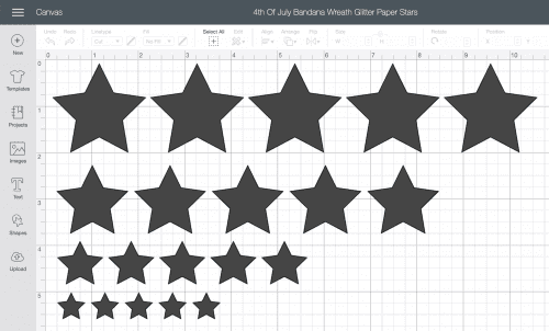 screenshot of stars on Cricut Design Space