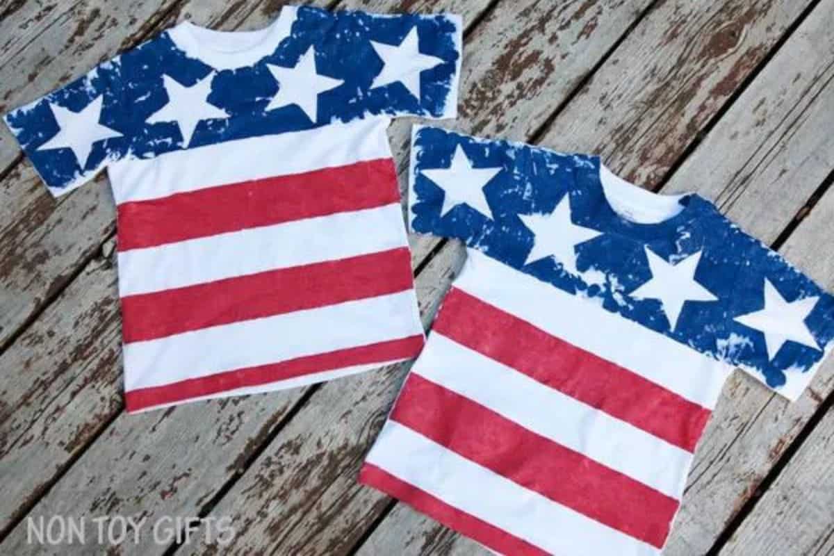 Two Flag T-shirts that are handmade.