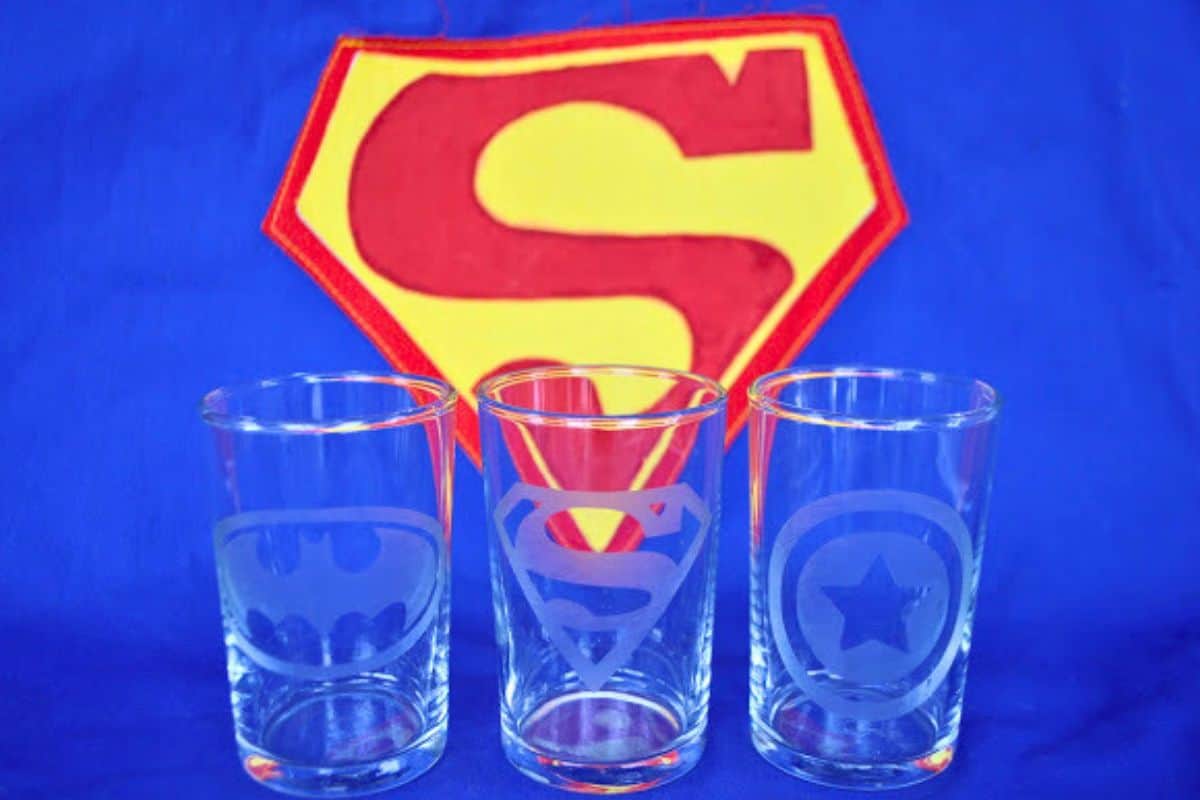 Etched Super Hero Shot Glasses.