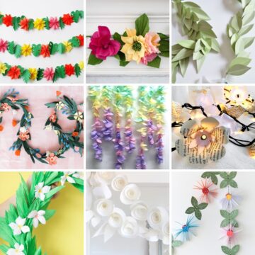 Collage with 9 paper flower garlands.